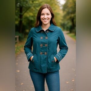 Anthropologie Tulle Teal Jacket with Button Detail Size Medium